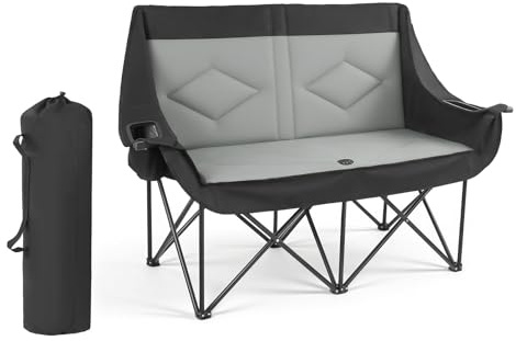 VEVOR Double Camping Chair, Oversized Two Person Camp Chair with 660 lbs Heavy Duty Support, with Dual Cup Holders, Wine Glass Holders, Magazine Straps, Carry Bags for Outdoor, Beach, 1 Pack