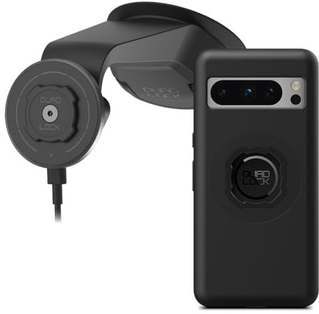 Quad Lock Windscreen/Dashboard Suction (V6) Car Phone Mount with MAG Phone Case and MAG Wireless Charging Head for Google Pixel 8 Pro
