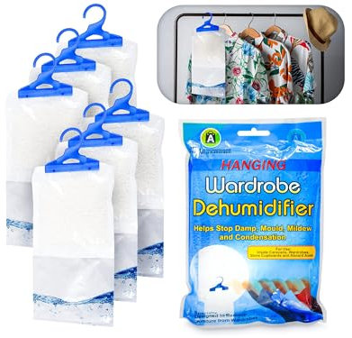 ARIANA HOMEWARE Hanging Wardrobe Dehumidifier - Condensation Absorber Prevent Damp, Mildew & Mould | Interior Moisture Remover for Home, Wardrobe, Bedroom, Bathroom, Garage etc - Pack of 6