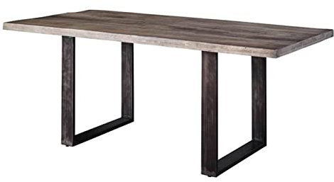 MASSIVMOEBEL24.DE | Heavy Industry Esstisch aus Massivholz #101 | aus Mangoholz - Grau, lackiert | U-Beine aus Eisengestell | 190x90x76 cm | Massivholztisch Esszimmertisch