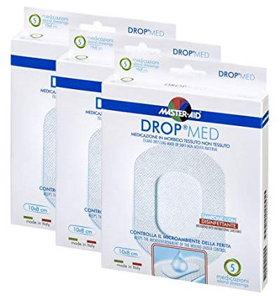SPARANGEBOT sensitive und luftdurchlässige Pflaster, hautfreundlicher Wundverband, DROP® MED MASTER AID (3 Boxen à 5 Pflaster (8cm x 10cm))