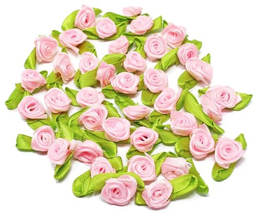 Light Pink 15mm Mini Rose Satin Ribbon Rose Buds Craft Decorative Craft Flowers (10)