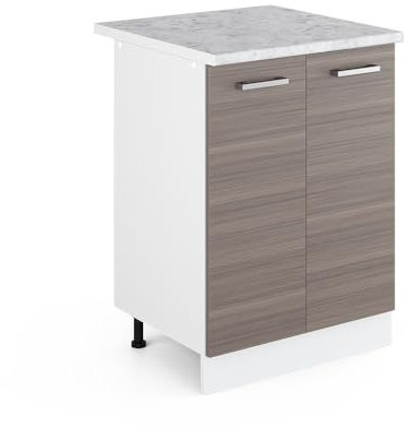 Vicco Küchenunterschrank R-Line, Küchenkommode, Grau/Weiß, 60 cm, AP Marmor
