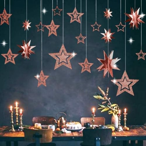 Glitter Rose Gold Star Garland Twinkle Little Star Party Decoration Bunting suspendu 3D Cutout Étoile Bannière pour l'anniversaire/baby shower/mariage/Noël/Engagement/Graduation