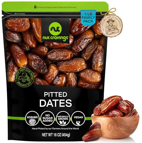 NUT CRAVINGS - Dried Deglet Noor Dates Pitted (16oz, 1 LB) No Sugar Added