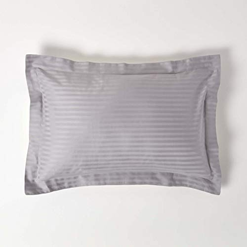 HOMESCAPES Grey Pure Egyptian Cotton Oxford Pillowcase Standard Size 330 TC 500 Thread Count Percale Equivalent Satin Stripe Pillow Case