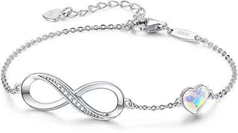 LOUISA SECRET Bracelet Femme Argent 925 Infini, Bracelet d’amour Réglable, Bijoux Femme Cadeaux Noël Anniversaire Fête des Mères, Maman Infinity Heart Silver