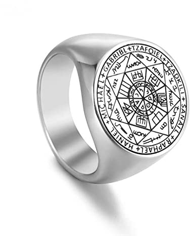 HCMA Wikinger Geheimnis des Universums Ring Siegel des Rings für Männer Die Sieben Erzengel Solomon Kabbala Talisman Titan Stahlringe