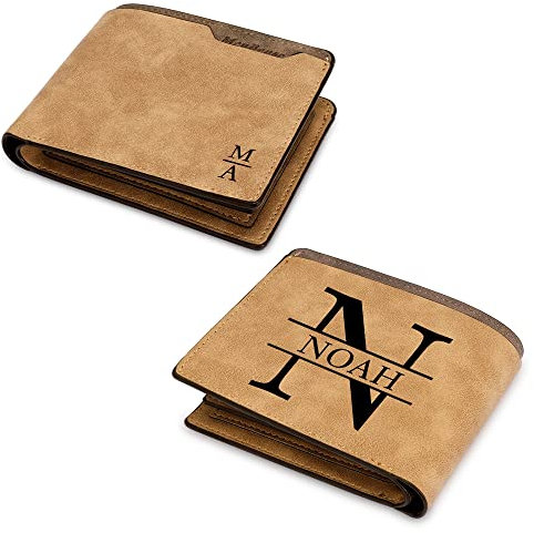 Jeweidea Portefeuille personnalisé en Cuir avec Photo Alphabet pour Homme Portefeuille à Deux Volets avec Lettre gravée avec Porte-Cartes RFID pour Mari, père, Petit ami, pour la fête des pères