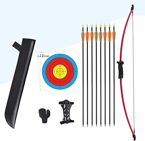 Elong Recurve Bogen und Pfeil Set Outdoor Jugend Junior Bogenschießen Anfänger Training beinhaltet 8 Pfeile, Armschutz, Köcher, Zielfläche, Fingerlasche