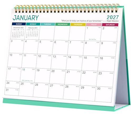 Tischkalender 2023-2024,Standender Flip 2023-2024 Tischkalender mit dickem Papier, Jan. 2023,Juni 2024, Notizseiten + Doppeldrahtbindung + große unlinierte Bindung Schlösser mit Juli. an Date,Weiß