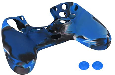 Vikye PS4-Controller-Skin-Silikonhülle, Silikonhülle, rutschfeste Schutzhülle mit 1 Paar Daumengriffen für PS4-Controller, Tarnblau(Tarnung Blau)