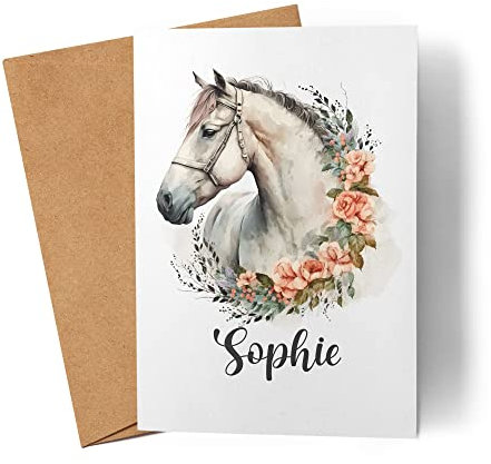 Kiddle-Design Pferde Karte Personalisiert Mädchen Kinder Pferdemädchen Pony Geschenk Namenskissen mit Namen Pferdemotiv Grußkarte
