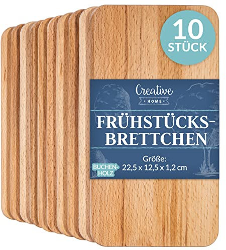 Creative Home 6 x Small Wooden Cutting Chopping Board | 22.5 x 12.5 x 1.2cm | Natural Beech Wood - Better than Bamboo | Rectangular Kitchen Board | for Meat, Fruit, Bread, Serving Platter | Reversible