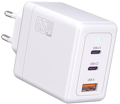 POANES USB C Ladegerät 65W Wandladegerät,3-Port USB GaN Schnellladegerät für Wandladegerät Reisen, tragbar, Tablet, Computer, Mobiltelefon, Kopfhörer, Ventilator, Luftbefeuchter usw