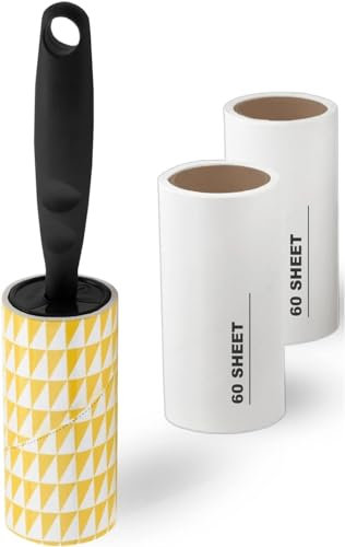 EMBO Fusselroller, Fusselentferner, Tierhaare, Tierstaub, Flusen, Möbel, Kleidung, Teppiche, Betten, 60 Blatt, leichtgängige Ersatzrollen für IKEA BASTIS mit Griff – (3 Rollen, 180 Blatt, Griff)