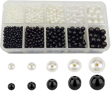 Zuchtperlen Imitat Perlen Perlmutt Wachsperlen 1530stk Perlenset 5 Größen Weiß und Schwarz Rund Kunstperlen Für Hochzeit Party Dekoration Schmuck Basteln