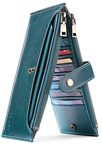 Severnier Portefeuille Long Cuir Femme, Grande Capacité, Bloquant RFID, Slim, 19 Emplacements Carte