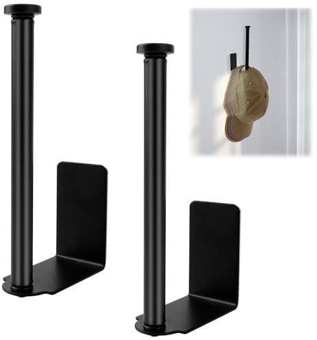 YAKLEE Selbstklebend Huthalter Wand 2 Stück Kein Bohren Cap Wandhalterung, Schwarz Edelstahl Kappenhalter für die Wandmontage, Selbstklebende Hut-Organizer für Mützen Baseball Kappe Schals Taschen