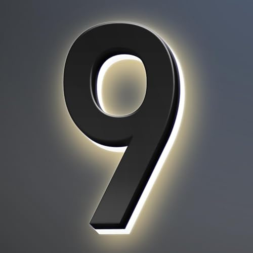 MtalNumbeor Hinterleuchtete LED-Hausnummern für Außen (9,12 Zoll/300 mm) | LED-Hinterleuchtung, modernes Design, Edelstahl & Acryl, wasserdicht, einfache Montage, klare Sichtbarkeit bei Nacht.