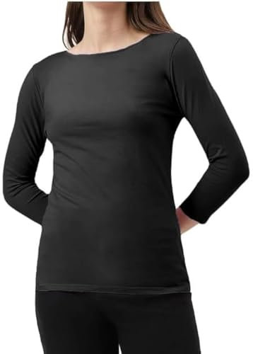 BODYWEAR LTD - Women's Long Sleeve Round Neck T-Shirt Top with Soft Stretch Fabric, Stylish Lightweight Casual Layering Piece for Everyday Comfort and All Season Wear(Black, XXL)
