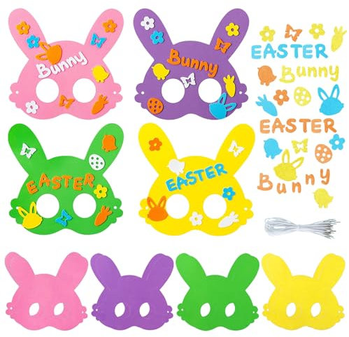 Osterhase Maske, 8 Stück Ostern Basteln Kinder, Kaninchen Papiermaske, Osterdeko Basteln, Moosgummi Oster Bastelsets, Osterhase Filz Masken, DIY Kaninchenmaske für Frühling Ostern Verkleiden Maske