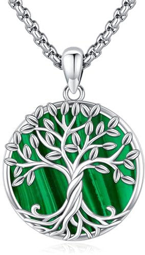 Eusense Baum des Lebens Halskette 925 Sterling Silber Baum des Lebens Anhänger mit Malachit Baum Kette Schmuck Geschenk für Frauen Mädchen