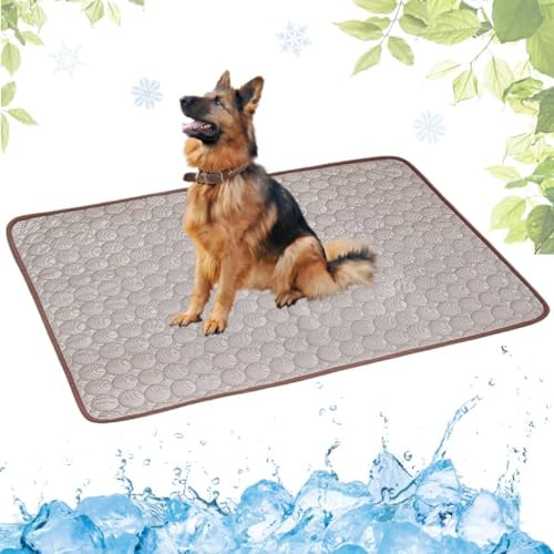 LEZUAN Kühlmatte Hunde, Selbstkühlende Hundematte, Kühldecke Katzen, Ungiftig Kühlkissen für Haustiere, Waschbar Hund Kältematte für Drinnen, Draußen und Auto(Kaffee,70x100cm)