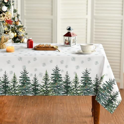Artoid Mode Schneeflocken Bäume Weihnachten Tischdecke 140x220 cm, Winter Christmas Fleckschutz Tischwäsche Küche Dekoration Party Dekor