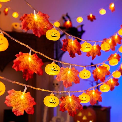 Herbst Lichterkette, 4.5M 30LED Kürbis Lichterkette, Herbstdeko Innen, Halloween Kürbis Deko, Kürbis Ahornblatt Lichter als Innen, Outdoor, Garten Deko für Autumn, Halloween, Weihnacht