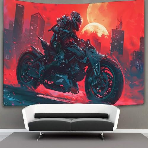 KWFYBEHZ Motorrad Tapisserie,3D Cyberpunk-Krieger Wandbehang Wandtuch Tagesdecke Bettdecke Für Schlafzimmer Wohnzimmer Wohnheim 70cmx100cm