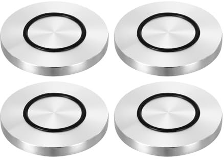 QUARKZMAN M8 Gewinde 20mm / 0.8 Durchmesser 8mm Dick Aluminium Kreis Scheibe Glas Oberseite Adapter 4Stk Rund Massiv Tisch Füße Pad Platte Hardware mit Anti-Rutsch Gummi Ring