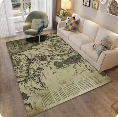 GNALEIEOG Teppich mit Ringmuster der Mittelerde-Karte für Wohnzimmer, Schlafzimmer, Sofa, Fußmatte, Dekoration, Bodenmatte, 160 x 230 cm
