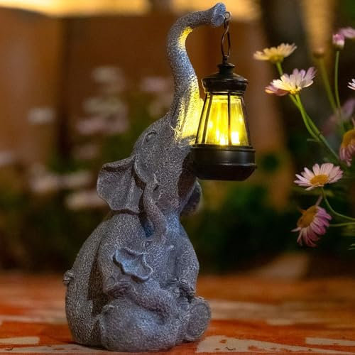 Comius Sharp Solar Elefanten Statuen für Gartendekoration, wasserdichte Skulpturen Geschenke für Mama Oma Senior Eleder, Outdoor Elefant Dekor Ornament für Balkon, Garten, Terrasse, Hof, Rasen