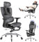 LarkLeaves Ergonomic Office Chair with Footrest for Gaming and Study, 5-Level Adjustable Backrest, 2D Lumbar Support, 3D Armrests, Mesh Design with Neck Pillow & Rubber Wheels, 145° Reclining, Black