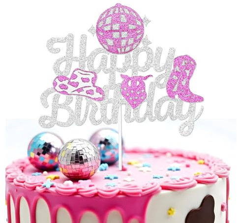 Ymapinc Cowgirl Birthday Cake Topper, Western Cowgirl Birthday Cake Decoration Western Cowgirl Birthday Decoration Glitter Silver Western Theme Party Favors Supplies