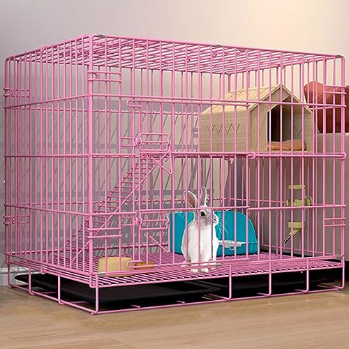 Kaninchenstall für den Innenbereich mit verschlüsseltem und verdicktem Design, starke Tragfähigkeit und langlebige ausziehbare Schale für einfache Reinigung, Rosa, 2 Schichten