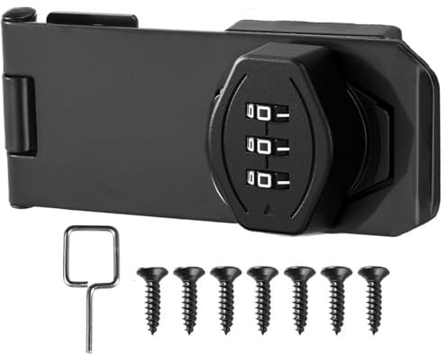 Litensh Cabinet Password Hasp Locks Latch Rotary Combination Latch Lock Security Anti-Theft Keyless Door Lock for Barn Door Outdoor Garden Drawer Cupboard Black, 3 Inch