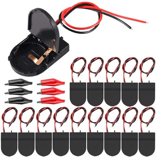 MKBKLLJY 15St. CR2032 1X3V Batteriehalter Batterieaufbewahrungsboxen Abdeckung Schwarzer Knopfzellenbatteriehalter Batteriehalter mit Schalter Drähte Ein-Aus-Schalter Krokodilklemmen für Türklingel