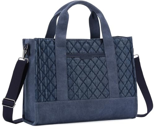 Chase Chic Tote Bag, 15,6 Multi Tasche Tela Borsa Laptop Lavoro Donna, Casual Elegante Borsa Tracolla Donna con Cerniera per Università Ufficio Viaggio Shopper Scuola, Blu Cowboy