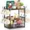 EsLuker.ly 2 Etagen Tassenhalter Stand für Arbeitsplatte, 12 Haken Tassenregal Wand mit Aufbewahrungskorb, Metall Holz Tassenständer Tassen Organizer für Kaffeebar Küche, Braun-Schwarz