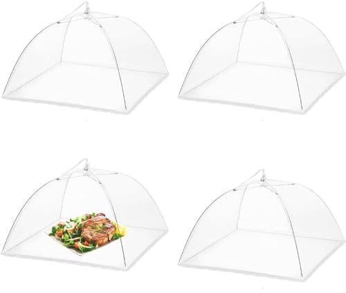 Fliegenhaube, 4er-Set Abdeckhaube für Essen, Faltbare Kuchenabdeckung Fliegenschirm Lebensmittel Abdeckung, Mesh-Material Fliegenhaube Abdeckhauben, Perfekter Fliegenschutz für Essen, Obst, BBQ
