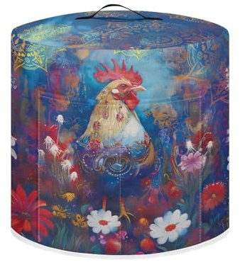 Drnuikhe Rooster Flower Print Dust Cover for 3 Quart Instant Pot and Extra Accessories, Dust Proof Easy to Clean Pressure Cooker Cover Electric Appliance Cover Air Fryer Accessories with Pocket