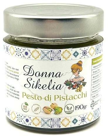 Pesto di Pistacchio 65% – Crema Salata Gourmet con Pistacchi Mediterranei e Olio EVO | Vegan, Senza Glutine, Senza Lattosio | 190g - Donna Sikelia