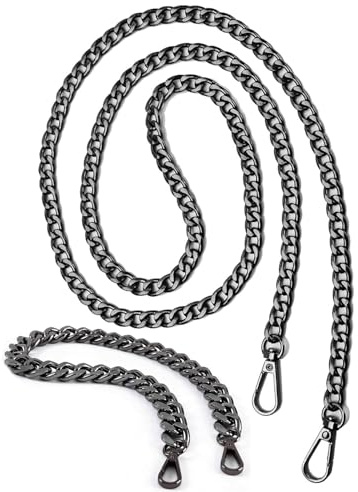 MYGLOAR 2 Taschenketten, 1 Stück 120CM, 1 Stück 40CM, Metall Taschenkette, Damen Handtasche, Umhängetasche, Taschenkette mit Karabinerhaken, Tasche schwarz Schultergurt, Kette Schultergurt