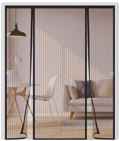 Mosquitera Puerta Magnetica 150x200cm,Doble Apertura Lateral Mosquitera Puerta Corredera, Se Cierra Automáticamente,Cortinas Mosquiteras para Puertas, Ventanas, Balcón,Marrón