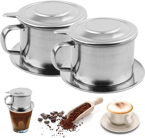 Vietnamesischer Kaffee Dripper 2 Set Edelstahl Vietnamesischer Kaffeefilter 3.3x2, 5in professionelles waschbares wiederverwendbares Café -Accessoires, Filter, Dripper