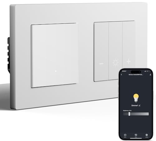 BSEED Smart Lichtschalter mit WiFi Dimmer Schalter, LED Dimmschalter Unterputz, Kompatibel mit Alexa&Google Home, PC Rahmen, Smarte Zeitpläne, 1 Fach 1 Weg, Weiß (Neutralleiter Erforderlich)