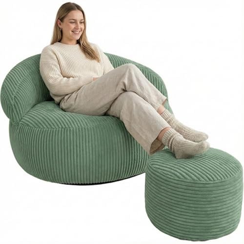 bananair - Repose Pieds Salon - Housse Lavable, Remplissage Mousse - Tabouret Pouf Élégant, Ottoman Pouf Rond Doux & Confortable (50x30 cm, Vert)