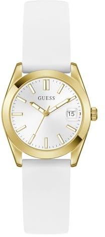 Guess Damen Armbanduhr GW1033L2 Alice, 32 mm Edelstahl PVD weiß, weißes Zifferblatt, Quarz, Mineralglas, 3 ATM, Silikonarmband